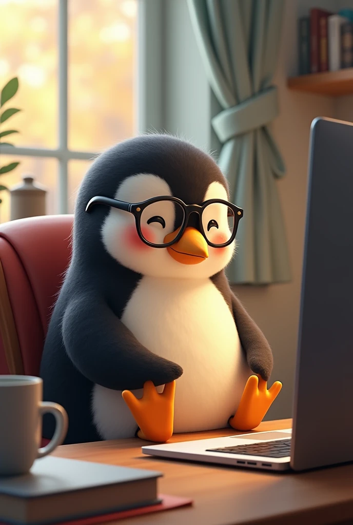the loving penguin with his computer