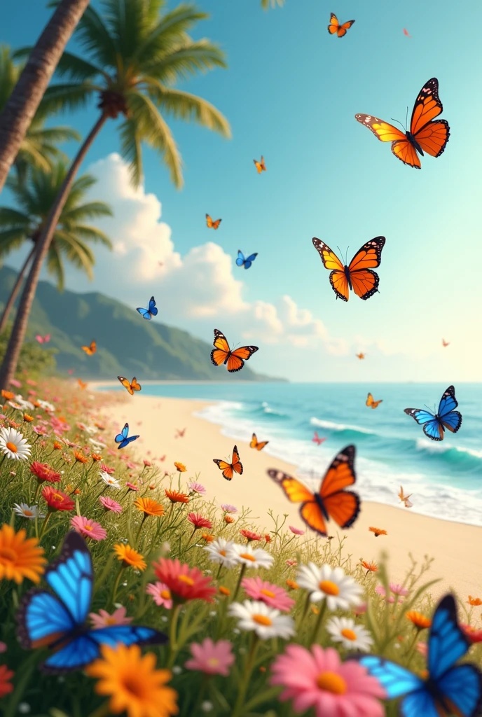 Landscape of butterflies on the beach