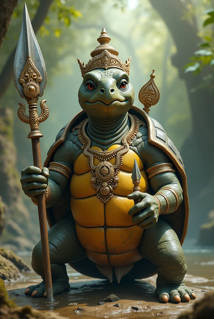 Lord vishnu god kurma avatar with half human and half tortoise body with one hand weapon