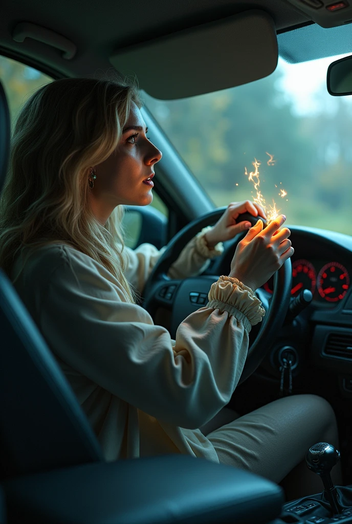 Here's a revised scenario:
As the dark presence closes in, the driver, a seasoned spiritual warrior, remains calm and focused. She's faced this malevolent entity before and knows its weaknesses.
"Time to send you back to the depths," she says, her voice firm and commanding.
She reaches into her glove compartment and pulls out a small pouch containing sacred herbs and a vial of holy water. With a swift motion, she sprinkles the herbs around the car and dashes the holy water across the dashboard.
The dark presence recoils, its energy faltering as the sacred objects disrupt its influence. The driver takes advantage of the opening, beginning to chant an ancient incantation of banishment.
The words echo through the car, a powerful counter-curse that slowly pushes the darkness back. The presence lets out a defeated whisper as it's forced to retreat, its hold on the car and its occupants broken.
With a final triumphant declaration, the driver seals the banishment, ensuring the entity cannot return. The car's atmosphere clears, replaced by a sense of peace and protection.
"That was the last time," she says, her eyes gleaming with determination. "You won't bother anyone else again."