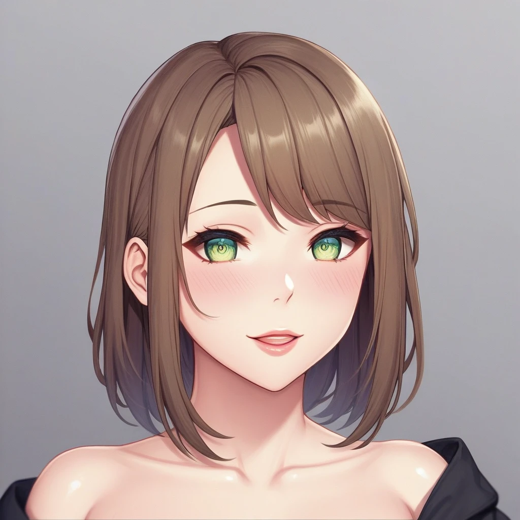 (best quality,detailed (heir|eye),select and generate best screen effect),((1girl,long-deepgreen-hair,green-eyes,orange-hooded-jacket)),banana on cheek rub