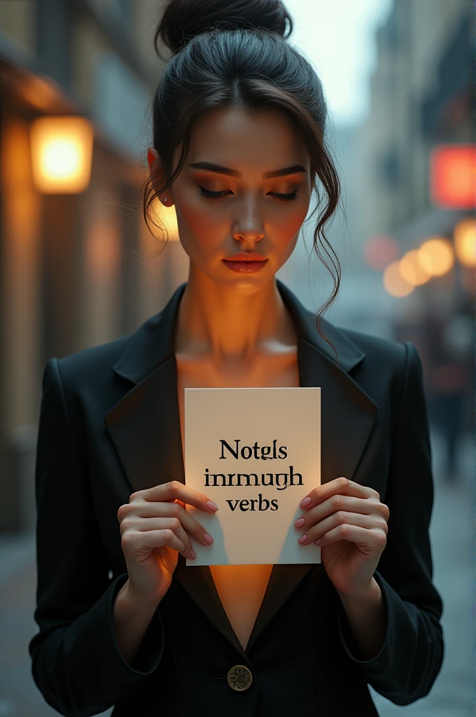 Pretty woman with a notice in her hands that you say verbs