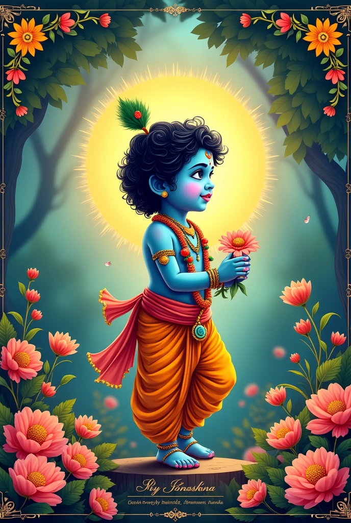 Wishing janmashtami poster with quotes for frame company