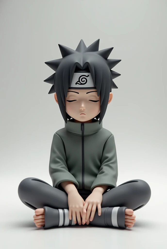 3d Little sasuke uchiha has a leaf village headband on his forehead and is sitting quietly with his eyes closed