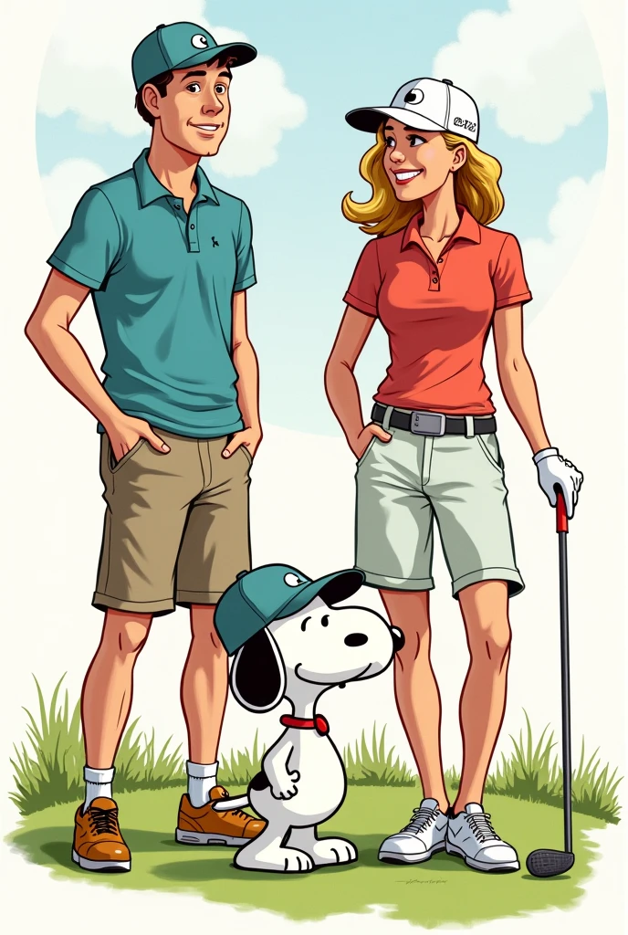 Snoopy-esque illustrations of men's and women's golf fashion