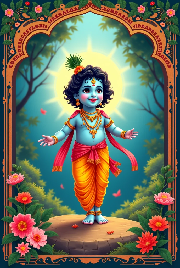 Wishing janmashtami poster with quotes for frame company
