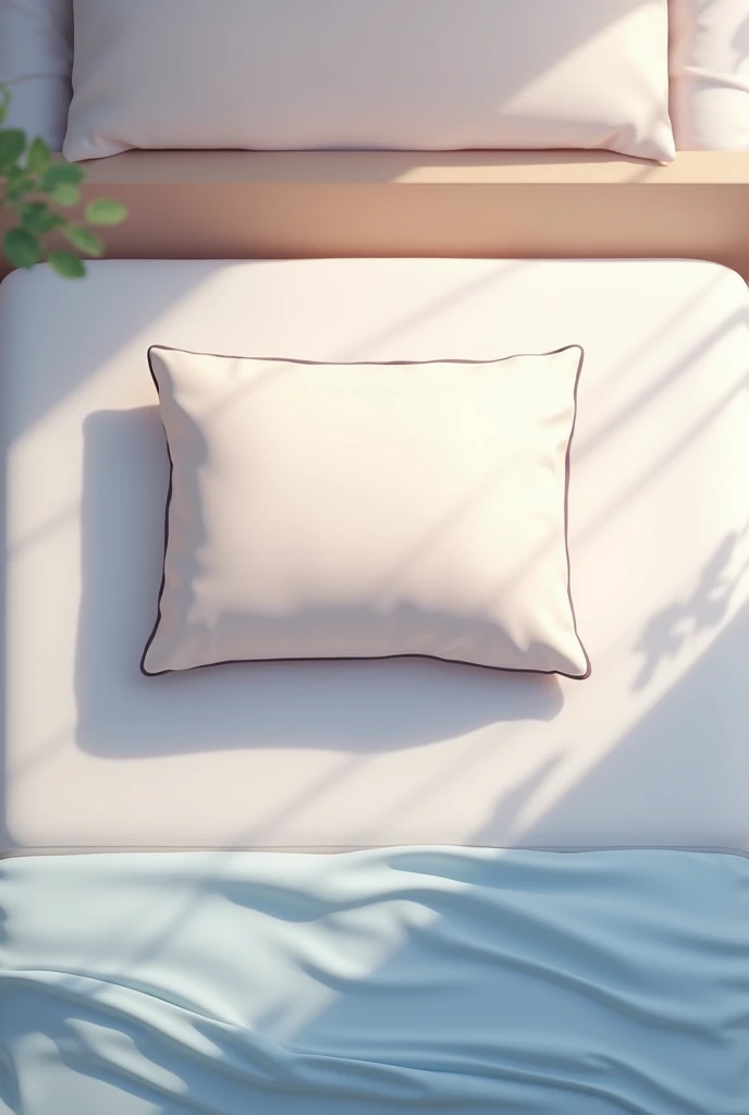 Zoom top from ceiling on bed with one pillow animation