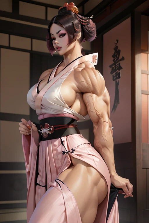 ((Best Quality)),NSFW,((Realistic)),((Absurd resolution,Ultra High Resolution,Highly detailed)),(Highly detailed face:1.2),8k,RAW,soft lighting,1girl,((Japanese woman)),(young adult),(dancing:1.2),(cowboyshot),(cherry blossoms in full bloom:1.2),(beautiful detailed eyes),large iris,brown eyes,(pink fundoshi:1.3),(fun-roku),(black stockings),(feminine),((beautiful)),(pretty face),(cry),(open mouth:1.2),(penis bulge),(erection under clothes),(penis outline),(armpit hair:1.3),detailed skin,(pale skin),(Pubic hair),(topless:1.4),Thick eyebrows,straight eyebrows,Low eyebrows,(thick lips:1.2),(Glossy lips),(lip stick),((blush)),Tall body,(athletic body:1.4),(slim),((curvy hips)),((round hip)),(wide forehead),braid,Perfect Anatomy,(flat chest:1.3),(Black medium hair),nipples,(muscular:0.8),hair accessory, flowers,flower accessory,(Japanese fan)