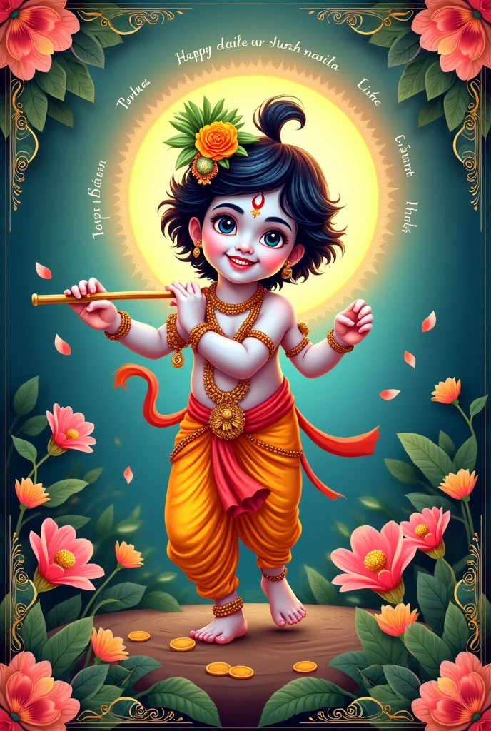 Wishing janmashtami poster with quotes for frame company