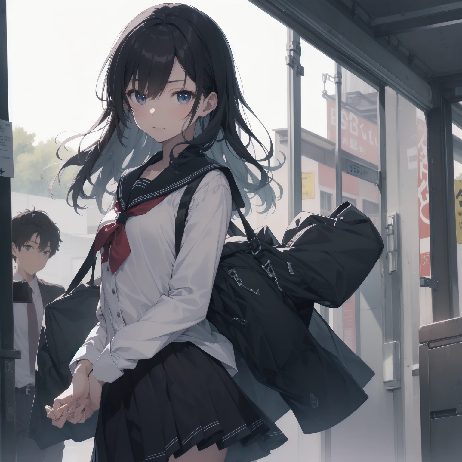 ultra-absurdres-Top quality by artist God, ultra-detailed, high resolution, anime moe artstyle, best anime 8k konachan wallpaper, pixiv contest winner, pool:2810, perfect anatomy,break, 1girl, (Please draw a girl walking sleepily to school alone. )break,(Solo,little female,13yo:1.3),Full limbs, complete fingers,a junior high school student, (very short hair), short cut, flat chest, , small butt, small black eyes, beautiful detailed eyes, well-proportioned iris and pupils, expressive eyes, highres detailed hair, soft expression, salor school_uniform, sailor collar, serahuku, bow, pleated skirt,(Detailed Lighting), (Detailed background), in the School commute route. break,super detailed skin, Best cinematic lighting powered by famous artist, 8k,beauty illustration,photoshop_(medium),very aesthetic,break,((artist:mery_(yangmalgage) )), artist:clamp ,artist:carnelian ,artist:kantoku ,
