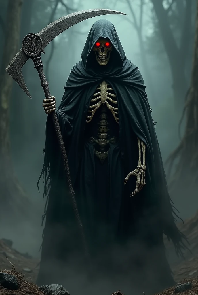 Create a character of a ghosth call of duty represents death with a skull and some letters that