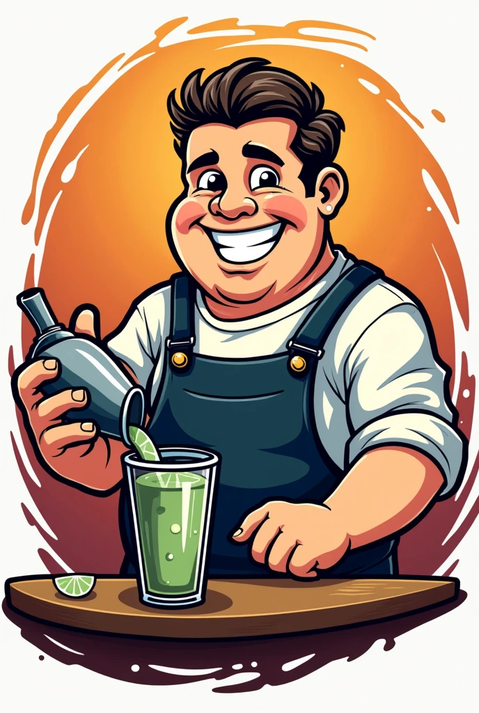 create a logo for a bar called "Jose&#39;s Bar" with bartender theme, that the man is a little chubby and does not have a beard or mustache and is shaking a shaker. 
