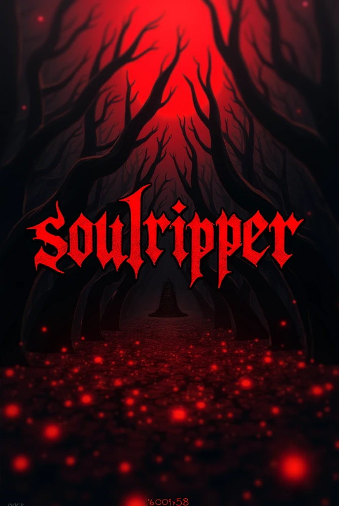 Make a text that is written "SoulRipper" "soul" to be in red characters and "Ripper" to be black characters with a background that is both dark and red with red anime. Also make under the text SoulRipper make numbers under soulripper I want you to write in numbers ---> 16606458 with red and dark colors.
