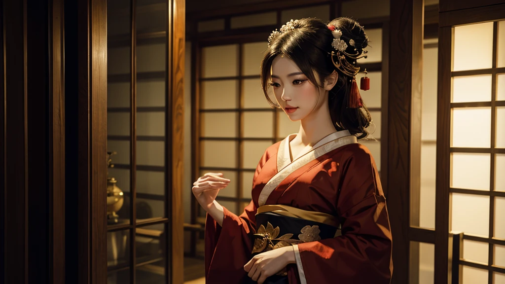 beautiful geisha, half body view