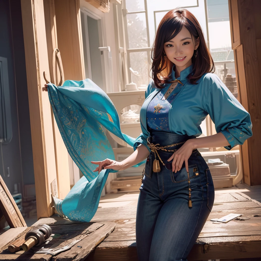 (best quality,4k,8k,highres,masterpiece:1.2),ultra-detailed, 3 Japanese woman, gyaru, five foot five inches tall, ginger colored hair, mole by her left eye, blue button up blouse, maroon jeans, large swollen breasts, wide hips, dancing around mid-western suburban american house, seductive pose, smiling lustfully, looking at viewer lovingly, ((intricate detail)),(((realism))), HDR, 8k, absurdres, cinestill 800, sharp focus, add_detail:2, (solo, woman)
