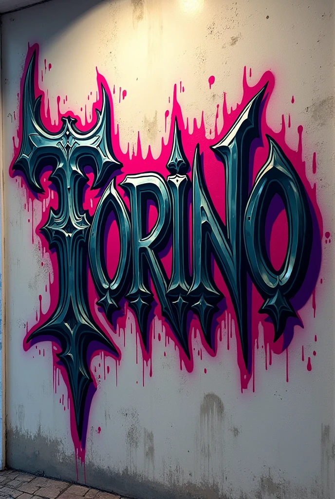 the word "torino" written on a wall like a graphitti with gothic and anime references
