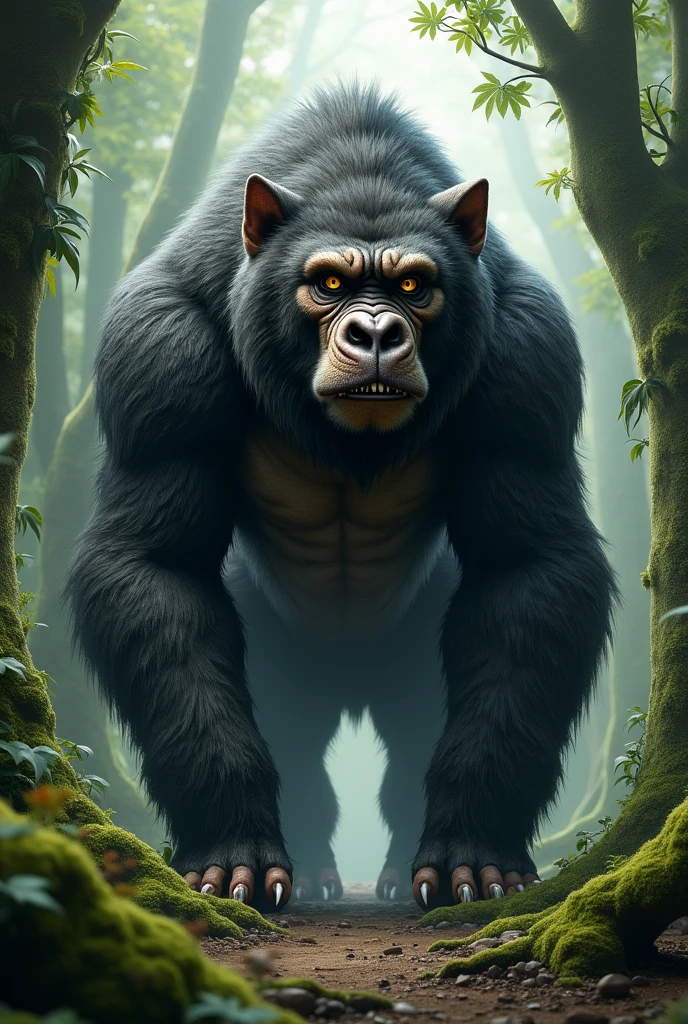 The dog has a gorilla's head.
