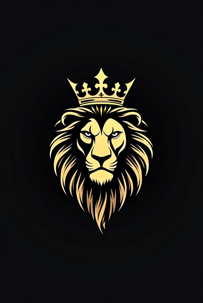 A logo of a lion with a crown on its head in black and gold, for a clothing brand 
