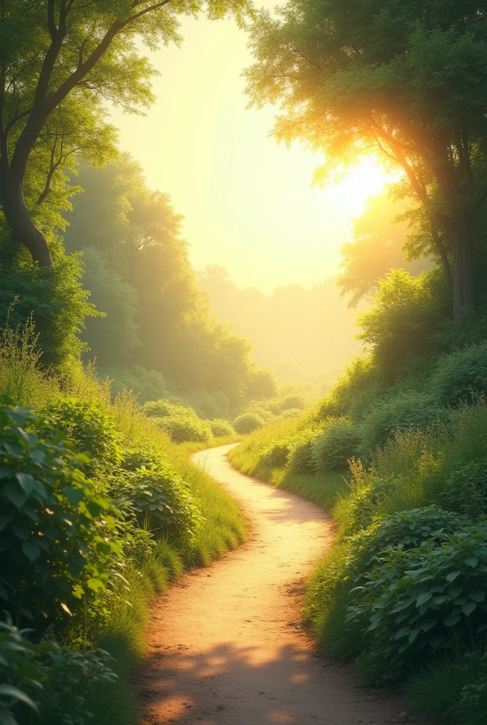 A passage, a path and the beautiful morning sun more realistic