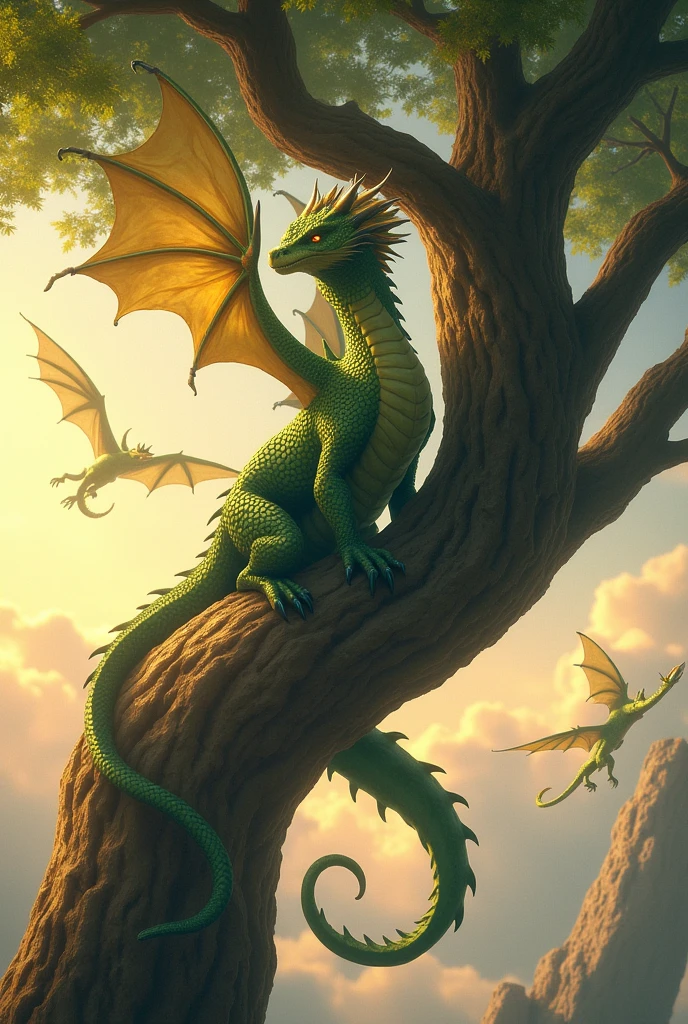 Caption: “When you’re a dragon but have a fear of heights.”
Image: A dragon clinging to the top of a tree, looking down nervously while other dragons fly gracefully in the background.
Caption must be written on the photo itself in easy readable font and text.