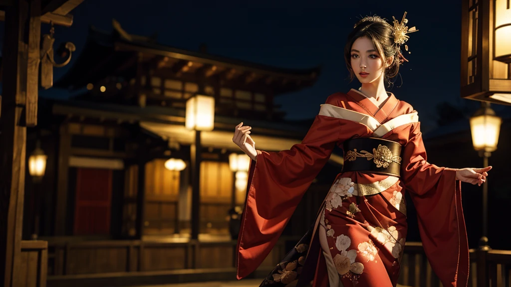 beautiful geisha, half body view