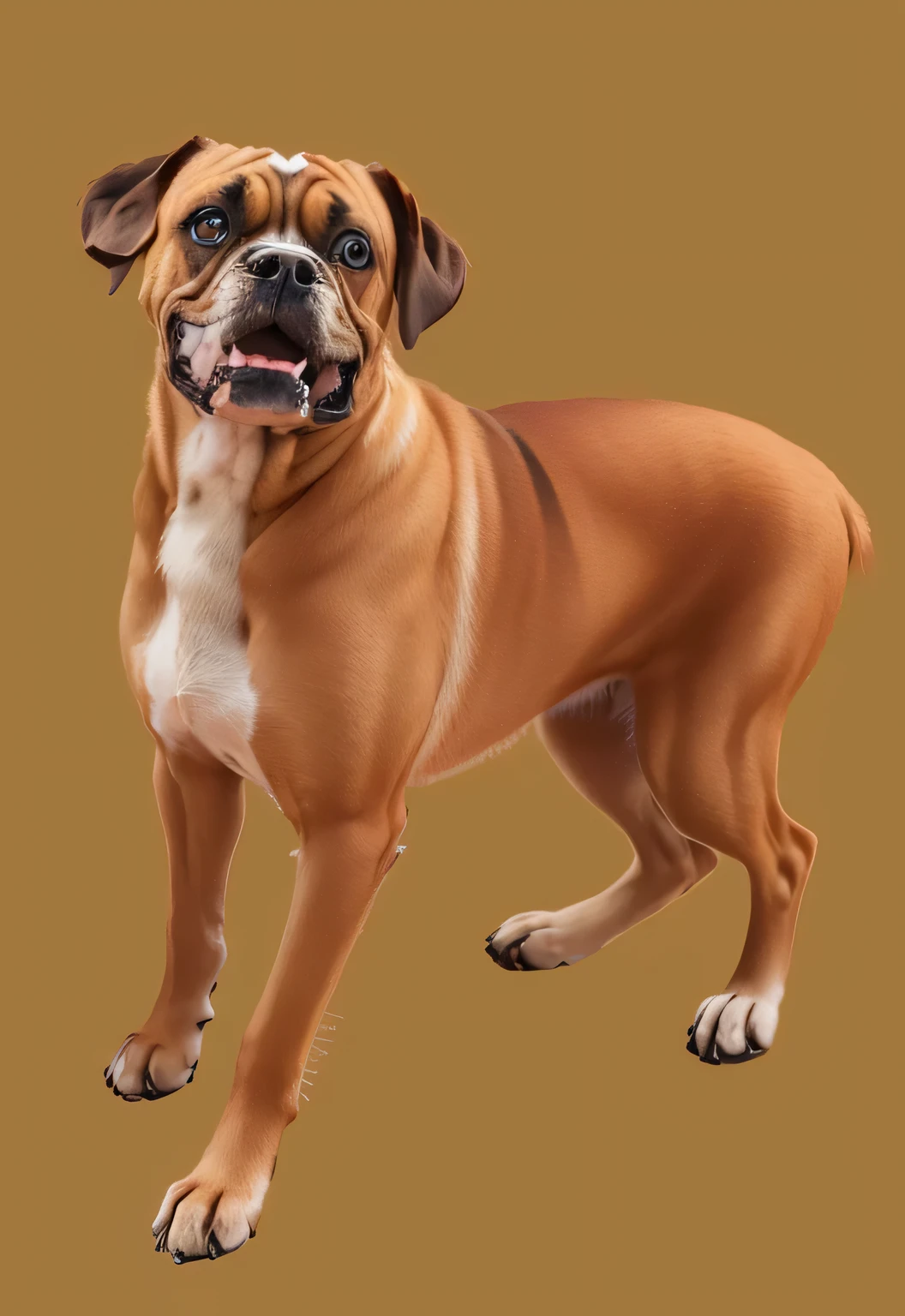 a very cute  dog, She is a boxer dog, hairs drawn like cartoon, perfectly drawn eyes, eyes like a cartoon drawing, beautiful eyes, perfect eyes, she is very happy, she is smiling, the image is very detailed