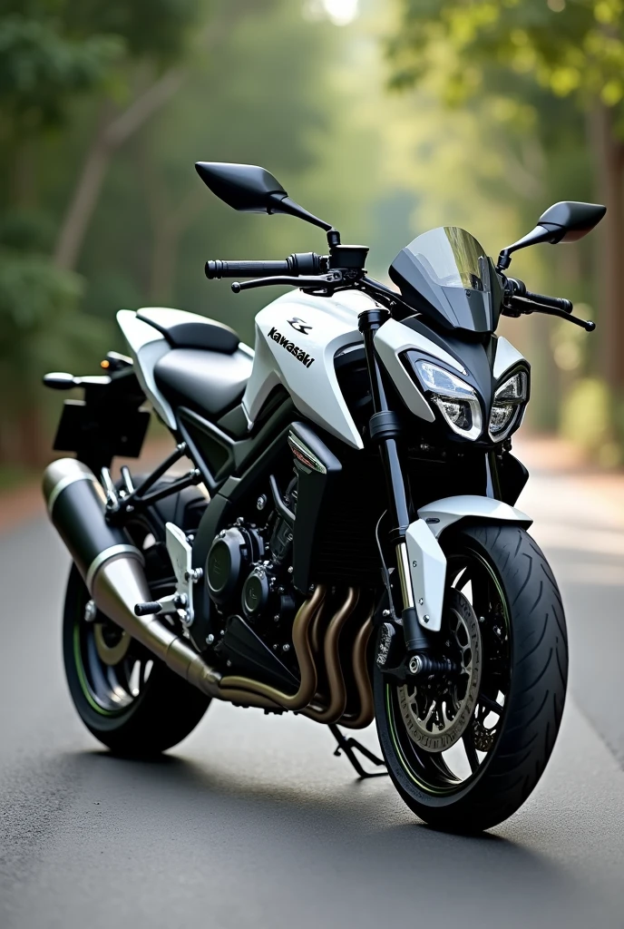 Kawasaki z1000 sold in Brazil, modelo naked, with 2 exhausts, one on each side, similar to the 2022 model, silver color, stop on the motorcycle stand,