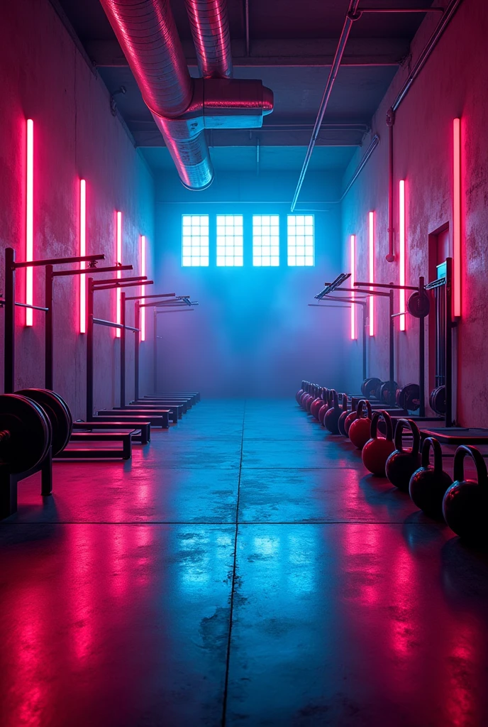 CrossFit with neon lights without people