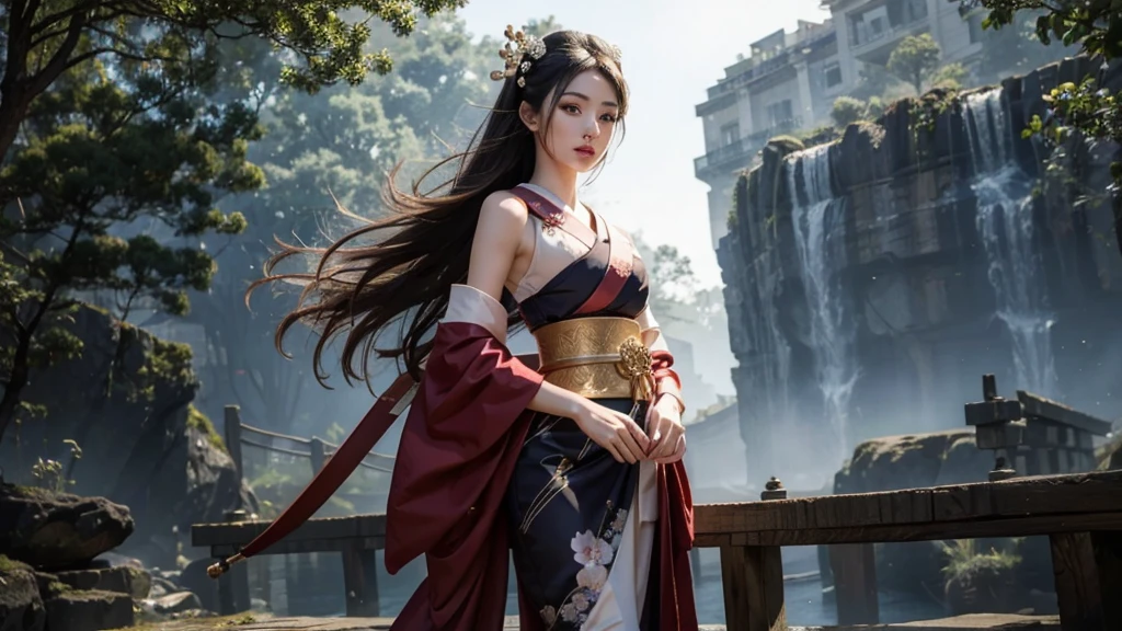 beautiful geisha, half body view