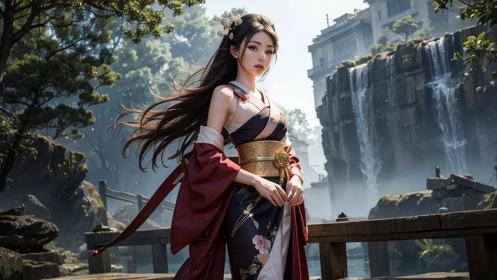 beautiful geisha, half body view