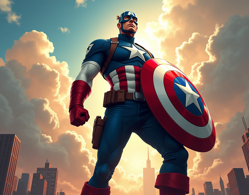 All we need is the caption America's image with both of his hands moving forward to pick up his shield