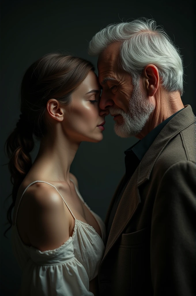 A couple with age differences a young woman and an old man an image with realistic dark quality