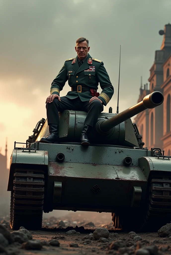 A Stronger nazi soldiers sitting on a tiger tank 