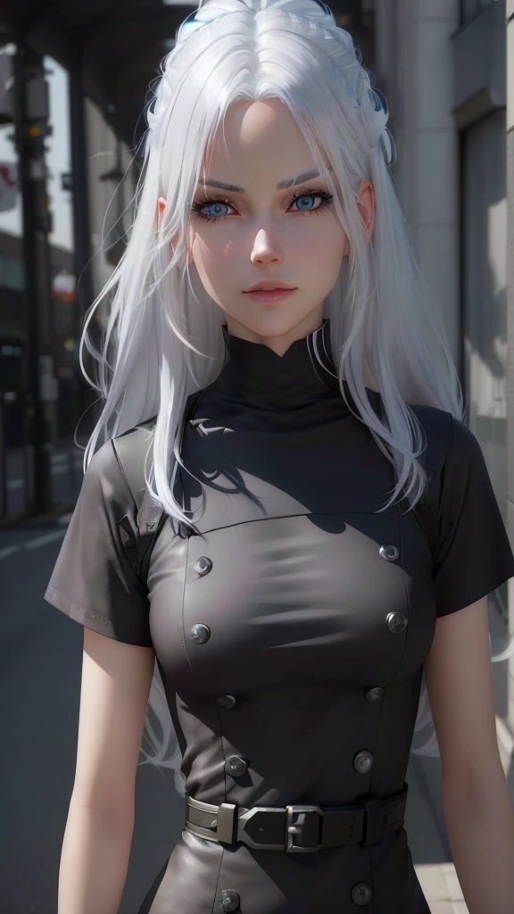 a close up of a woman with white hair and blue eyes, perfect white haired girl, photorealistic anime girl render, hyper realistic anime, 3 d anime realistic, cyborg - girl with silver hair, perfect android girl, realistic anime 3 d style, anime girl in real life, girl with white hair, tifa lockhart with white hair, photorealistic anime