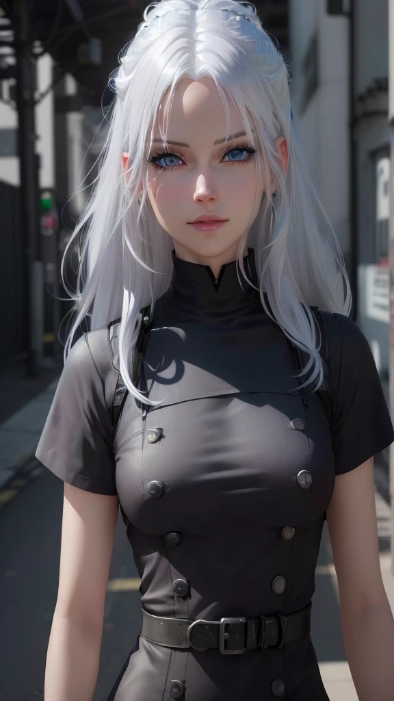 a close up of a woman with white hair and blue eyes, perfect white haired girl, photorealistic anime girl render, hyper realistic anime, 3 d anime realistic, cyborg - girl with silver hair, perfect android girl, realistic anime 3 d style, anime girl in real life, girl with white hair, tifa lockhart with white hair, photorealistic anime