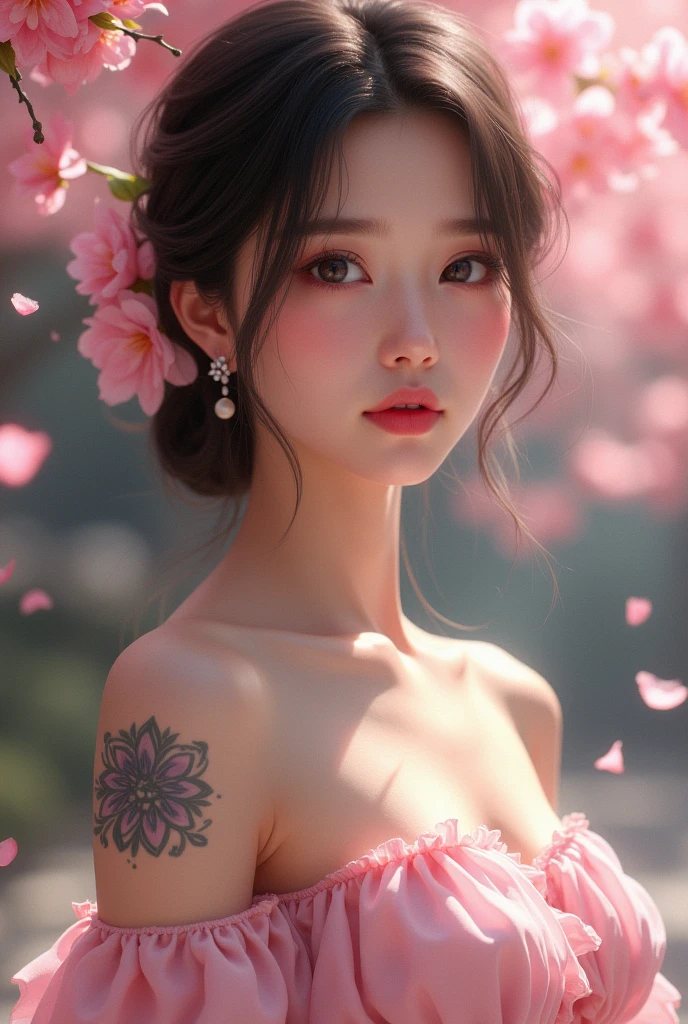 Girl , sakura , tattoo , young ,tattoo on shoulder , tattoo, really realchest tattoo , cute girl