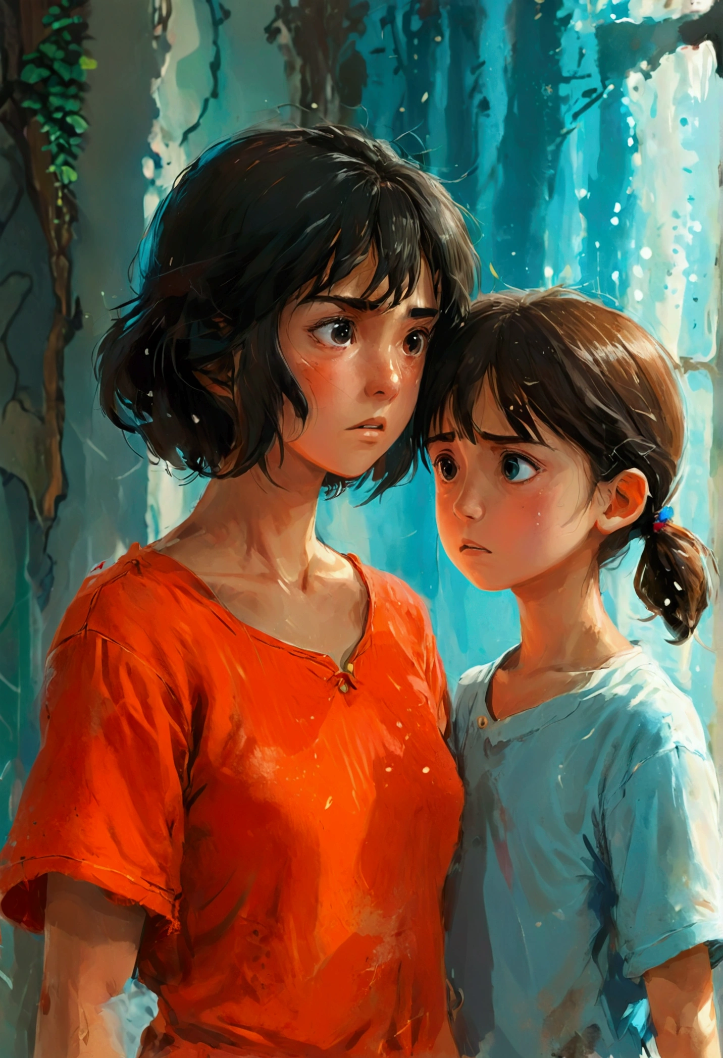 parents fighting with their daughter,a daughter being scolded by her parents,studio ghibli art style,studio ghibli,studio ghibli