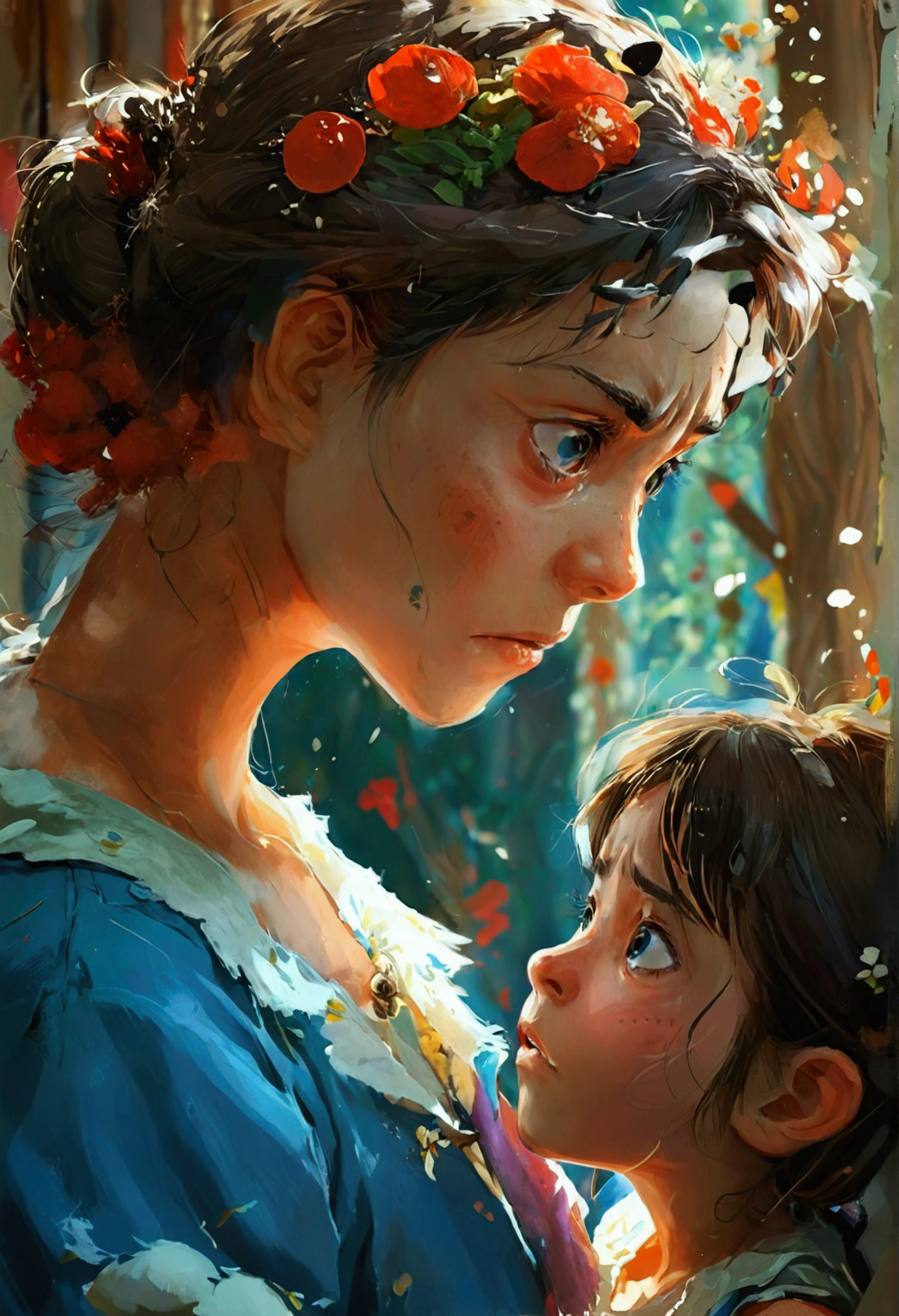 parents fighting with their daughter,a daughter being scolded by her parents,studio ghibli art style,studio ghibli,studio ghibli