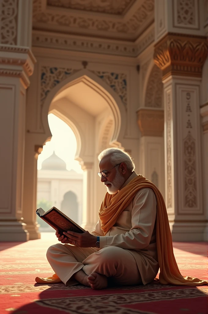 Modi reading Quran book in masjid