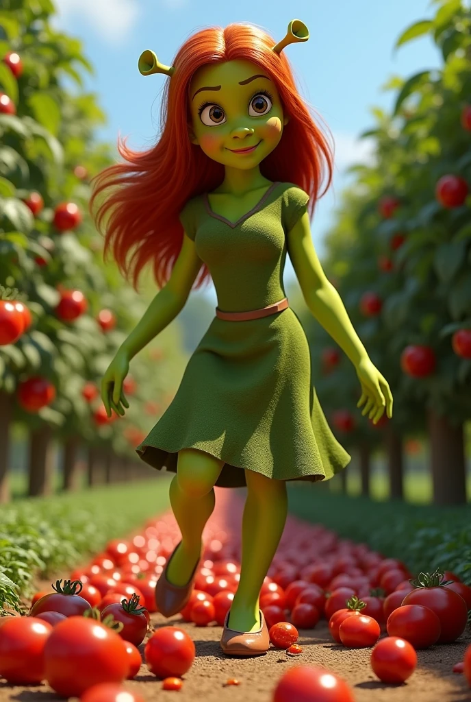 Fiona from Shrek stepping on tomatoes. 