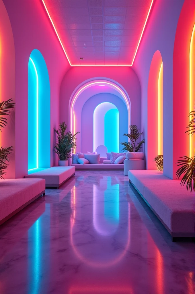 A room, room looks like funny for blindfold challenge and its full of luxury neon