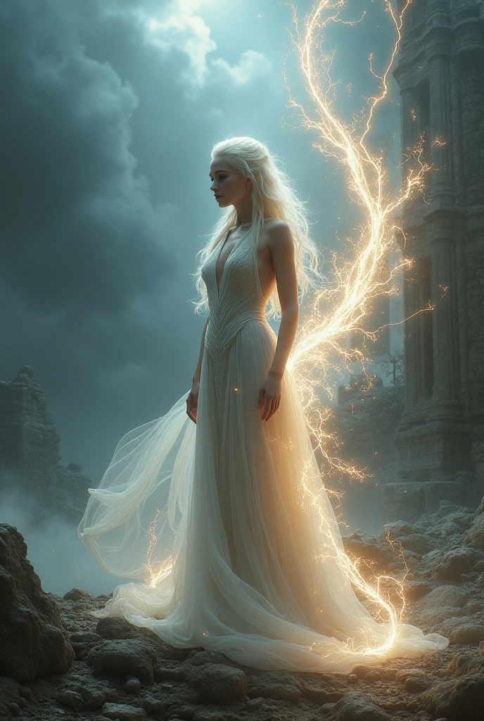 The mother of the dragons of game of thrones is completely naked and turning into a dragon