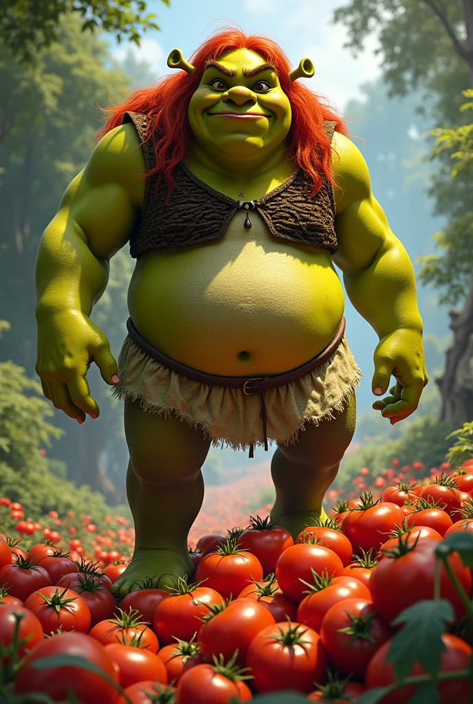 Fiona ogre from Shrek stepping on tomatoes. 