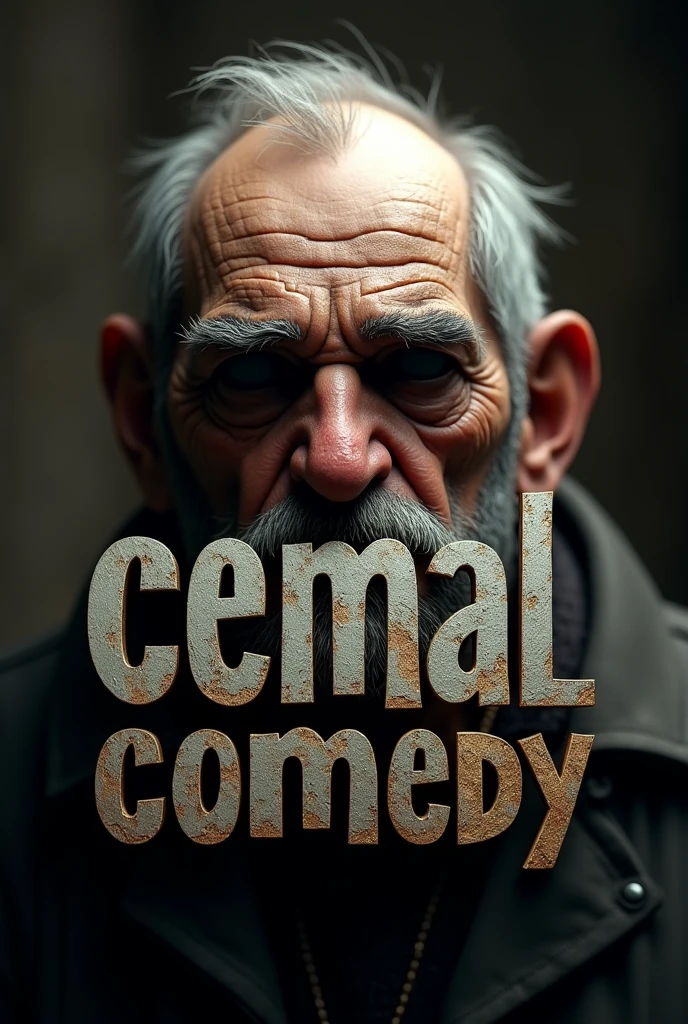 logo: text: CEMAL COMEDY old man in background with censored eyes realistic 3D