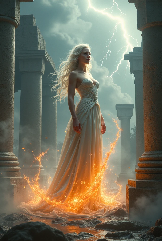 The mother of the dragons of game of thrones is completely naked and turning into a dragon 