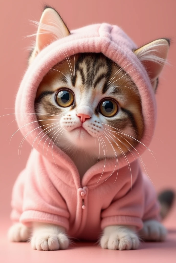 Cat wearing pink hoodie