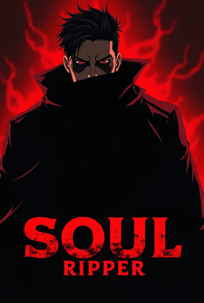 Make a text that is written "SoulRipper" "soul" to be in red characters and "Ripper" to be black characters with a background that is both dark and red with with a background that is included with a badass anime guy that only shows half of his face. Also make under the text SoulRipper make numbers under soulripper I want you to write in numbers ---> 16606458 with red and dark colors.
I want you to make the numbers stand out as much as the soul ripper text.