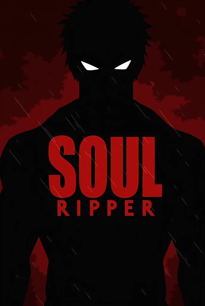 Make a text that is written "SoulRipper" "soul" to be in red characters and "Ripper" to be black characters with a background that is both dark and red with with a background that is included with a badass anime guy that only shows half of his face. Also make under the text SoulRipper make numbers under soulripper I want you to write in numbers ---> 16606458 with red and dark colors. 
I want you to make the numbers stand out as much as the soul ripper text. 