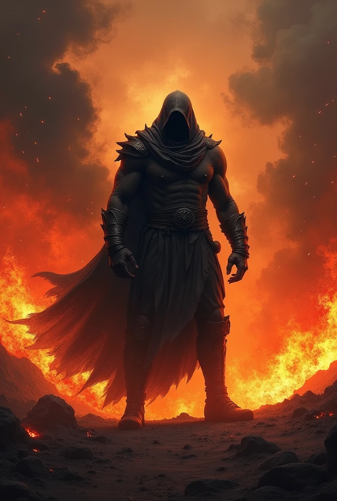 Create a high quality image of person with a dengerous person fire background
