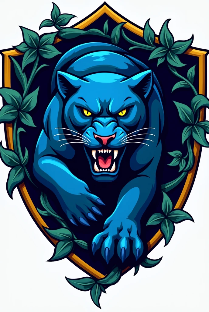 make a sports logo that is blue panther and ivy on it. its a shield logo